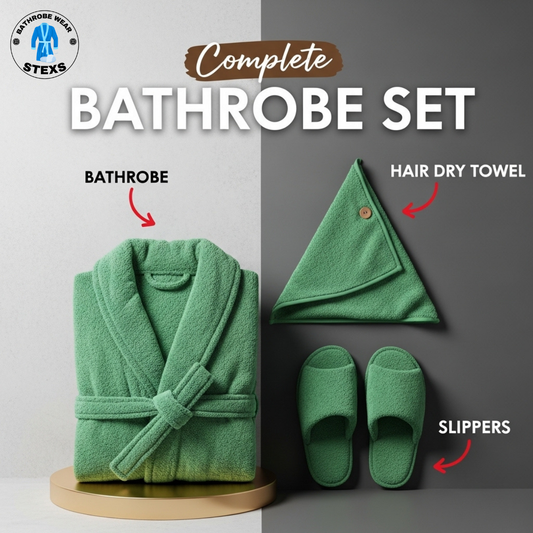 Velour Bathrobe Set - Green