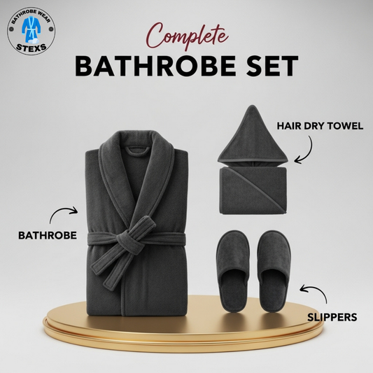 Velour Bathrobe Set - Black
