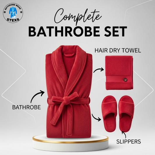 Velour Bathrobe Set - Red