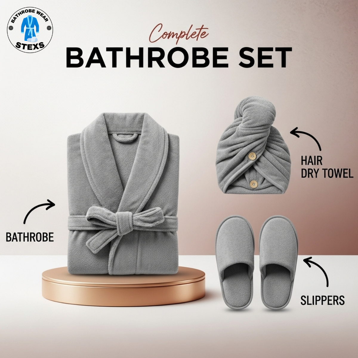 Velour Bathrobe Set - Gray