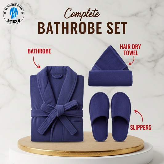 Velour Bathrobe Set - Blue